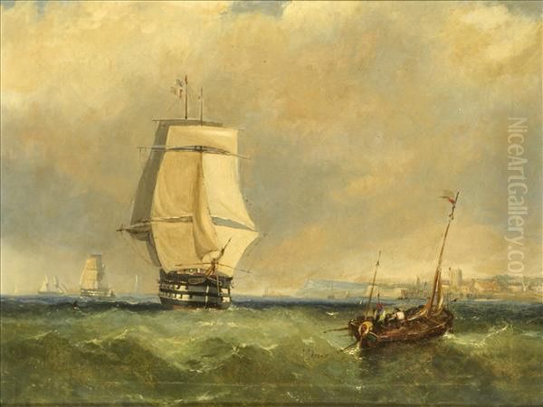 Shipping Off The Coast Oil Painting by William Clarkson Stanfield