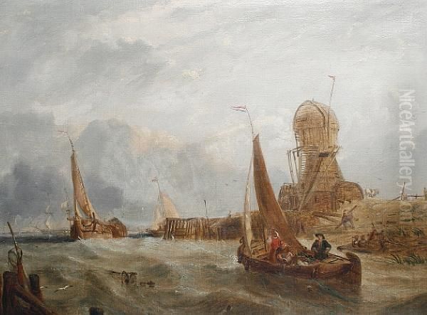 Fishing Vessels Off A Harbour Mouth Oil Painting by William Clarkson Stanfield