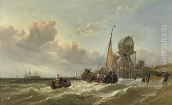 A Tender Approaching A Fleet Of Warships Oil Painting by William Clarkson Stanfield