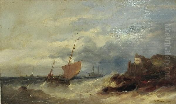 Shipping Off A Rocky Coast Oil Painting by William Clarkson Stanfield