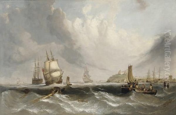 Merchant Shipping Off The South Coast Oil Painting by William Clarkson Stanfield