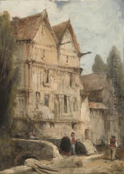 Figures Before A House Oil Painting by William Clarkson Stanfield