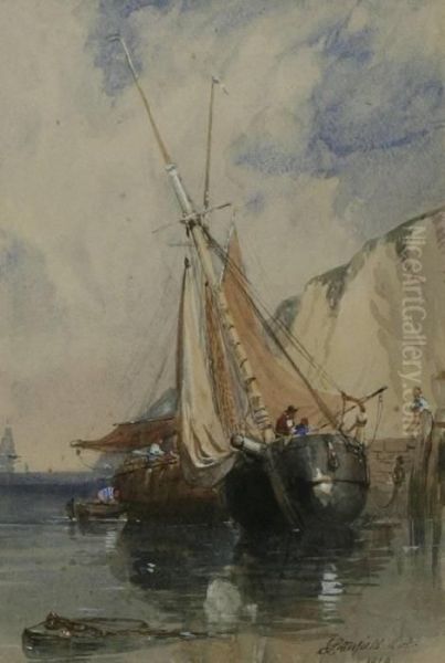 British Shipping Off The Coast Oil Painting by William Clarkson Stanfield