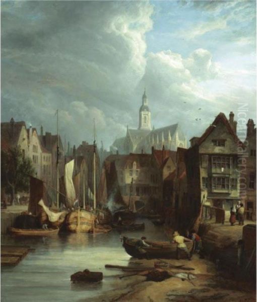 View In Rotterdam Oil Painting by William Clarkson Stanfield