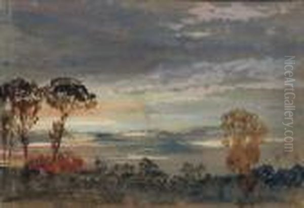 A Sunset Seen Through Trees Oil Painting by William Clarkson Stanfield