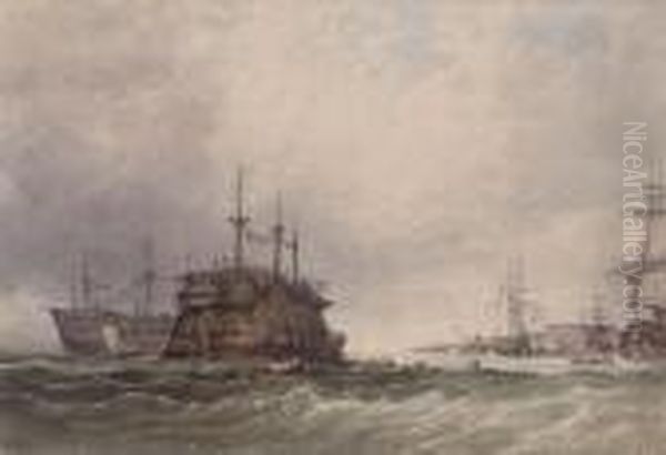 Hulks Off Portsmouth Oil Painting by William Clarkson Stanfield