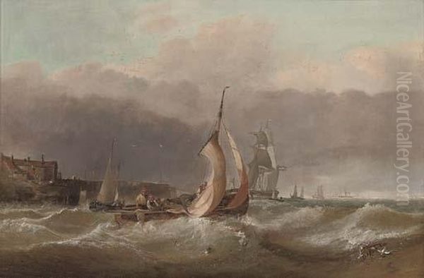 A Fishing Smack In A Heavy Swell At The Harbour Mouth Oil Painting by William Clarkson Stanfield