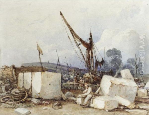 A Stonemason's Yard Oil Painting by William Clarkson Stanfield