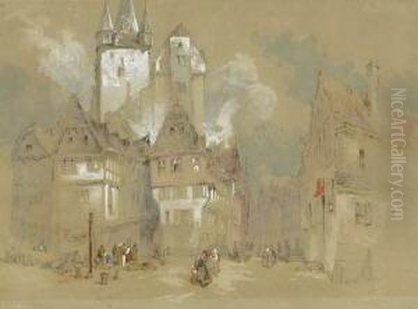 Strasenszene In Einer
 Mittelalterlichen Stadt. Oil Painting by William Clarkson Stanfield