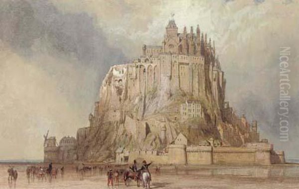 Mont St. Michel From The North West, Normandy, France Oil Painting by William Clarkson Stanfield