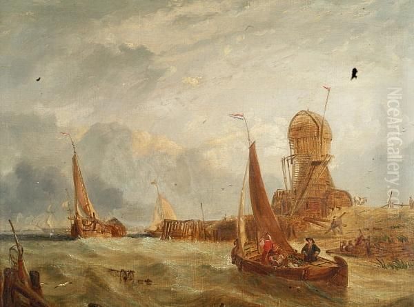 Fishing Vessels Off A Harbour Mouth Oil Painting by William Clarkson Stanfield