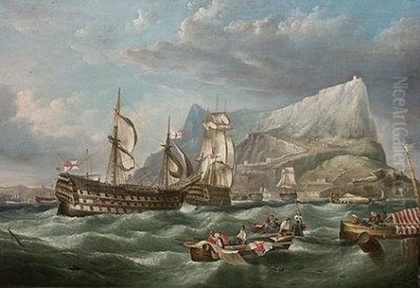 The Towing Of Hms Victory Into Gibraltar. Oil Painting by William Clarkson Stanfield