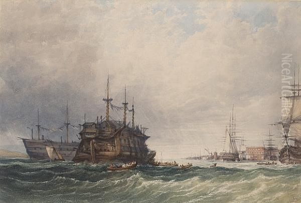 Hulks Off Portsmouth Oil Painting by William Clarkson Stanfield