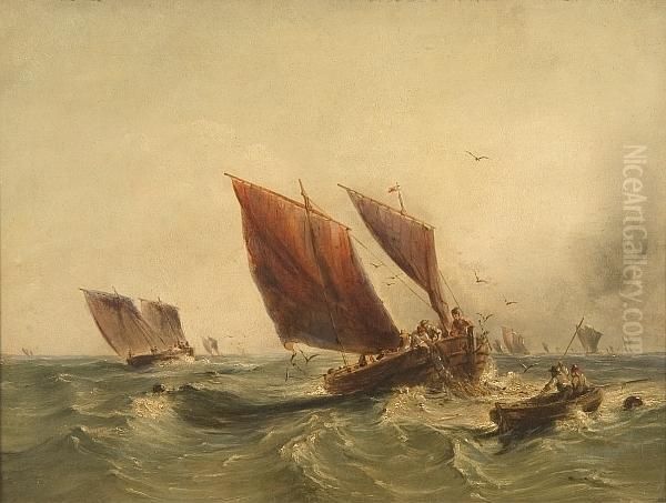 Fishing Boats At Sea Oil Painting by William Clarkson Stanfield