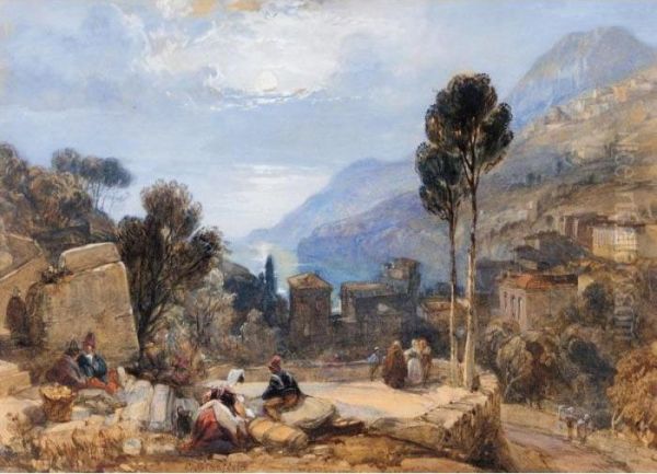 View Of Mount Etna From Taormina, Sicily Oil Painting by William Clarkson Stanfield