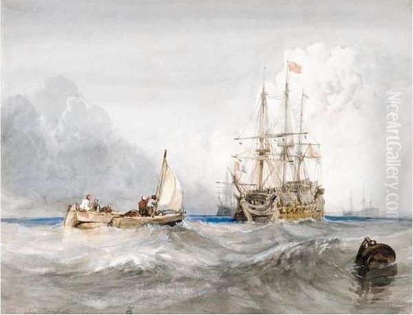 A French Man Of War Off Spithead Oil Painting by William Clarkson Stanfield