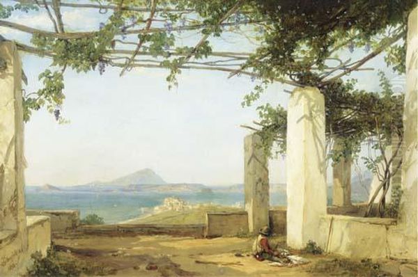 Under The Vines: View On The Bay Of Naples With The Castle Of Ischia Oil Painting by William Clarkson Stanfield