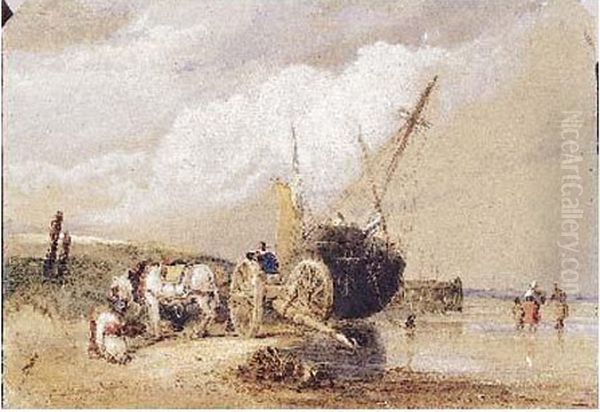 La Plage A Calais Oil Painting by William Clarkson Stanfield