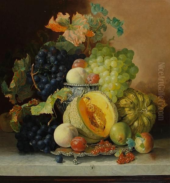 A Platter Of Fruit On A Marble Ledge Oil Painting by Eloise Harriet Stannard