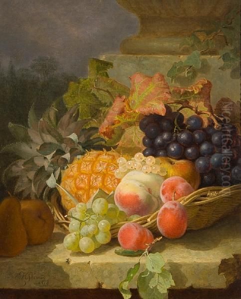 Still Life Of Fruit On A Stone Ledge Oil Painting by Eloise Harriet Stannard