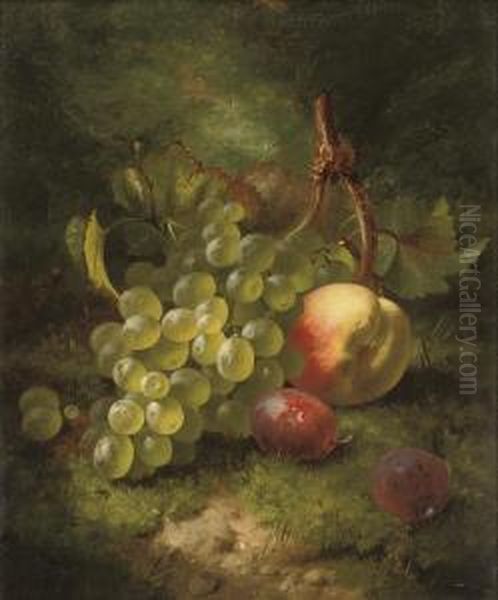 Grapes, Plums And Peach On A Grassy Bank Oil Painting by Eloise Harriet Stannard