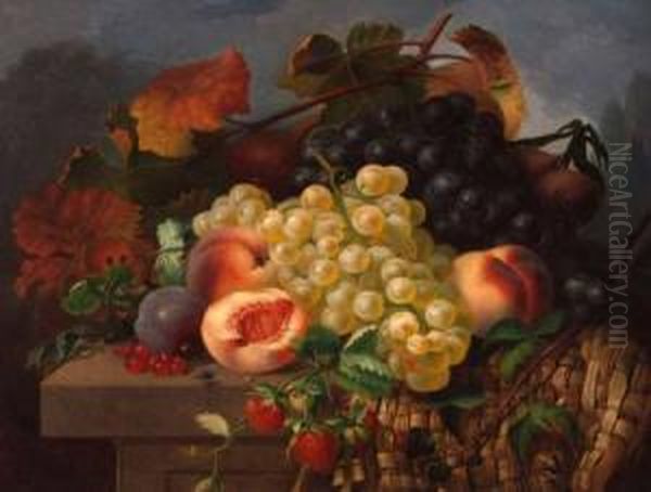 Still Life Study Of Grapes, Peaches And Strawberries On A Ledge Oil Painting by Eloise Harriet Stannard