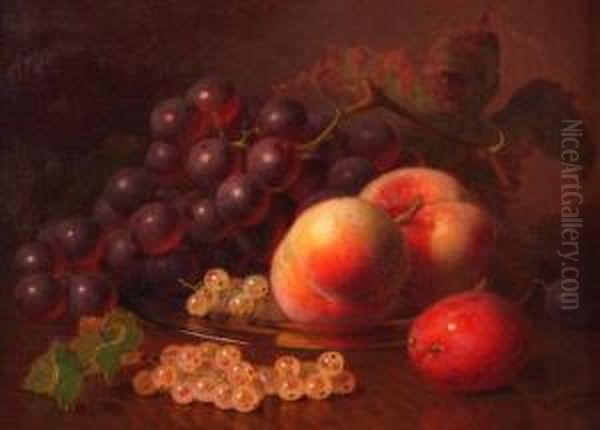 Still Life Study Of Peaches, Grapes And Whitecurrants Oil Painting by Eloise Harriet Stannard