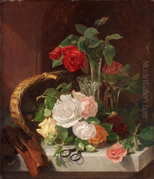 Stilleben Med Rosor. Oil Painting by Eloise Harriet Stannard