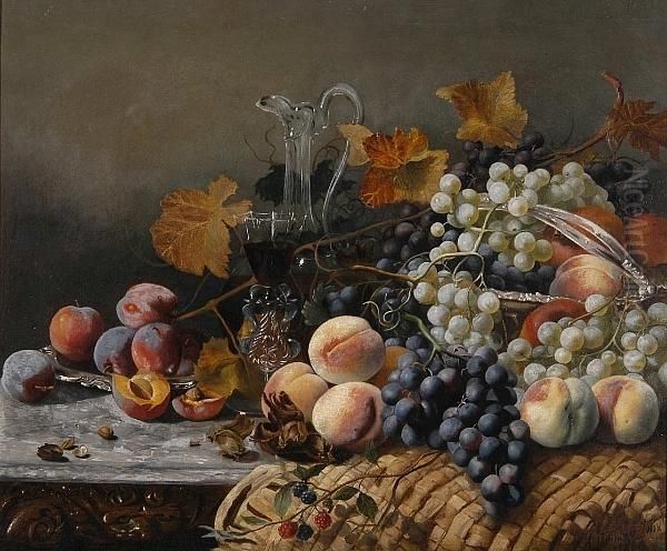 Still Life With Grapes, Peaches And A Decanter Oil Painting by Eloise Harriet Stannard