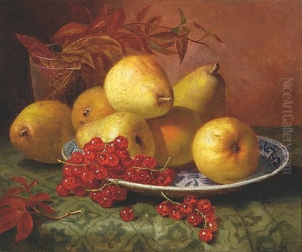 A Still Life Of Pears And Redcurrants On A Blue And White Plate Oil Painting by Eloise Harriet Stannard