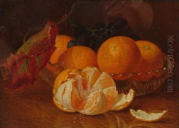 A Peeled Orange With A Cut-glass Bowl Of Oranges And Grapes Behind Oil Painting by Eloise Harriet Stannard