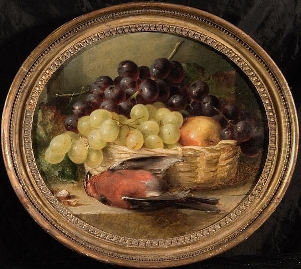 A Still Life Of Fruit In A Basket And A Dead Bullfinch Oil Painting by Eloise Harriet Stannard