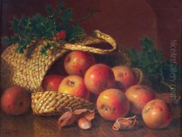 Russet Apples Spilling Out Of A Basket Oil Painting by Eloise Harriet Stannard