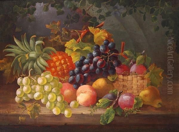 A Still Life Of Fruit With A Pineapple On A Ledge Oil Painting by Eloise Harriet Stannard