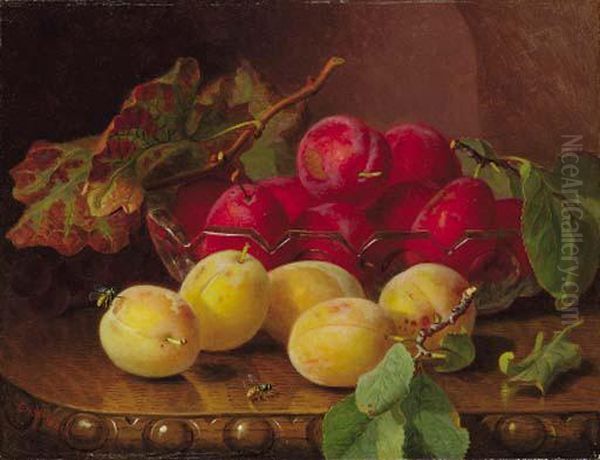 Plums On A Table In A Glass Bowl Oil Painting by Eloise Harriet Stannard