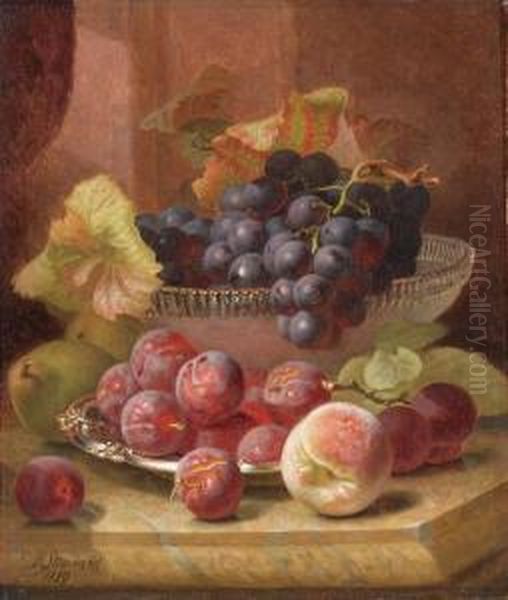 A Still Life With Plums Oil Painting by Eloise Harriet Stannard