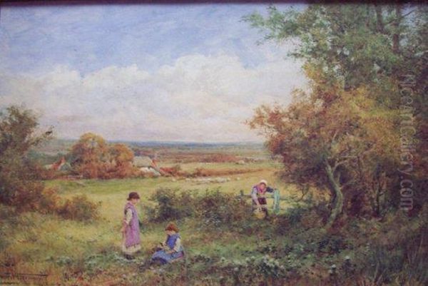 Children Picking Flowers Oil Painting by Henry John Sylvester Stannard