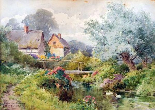 By The Brook, Lambourne - Berks Oil Painting by Henry John Sylvester Stannard