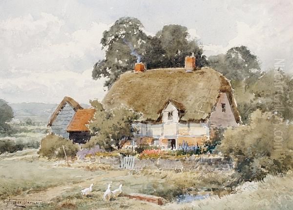 Geese Outside A Cottage Oil Painting by Henry John Sylvester Stannard