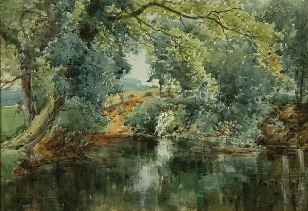 River Landscape Oil Painting by Henry John Sylvester Stannard