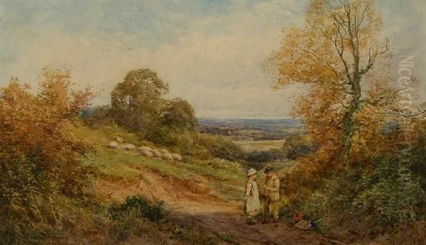 Two Children On A Track Before A Sweepinglanscape Oil Painting by Henry John Sylvester Stannard