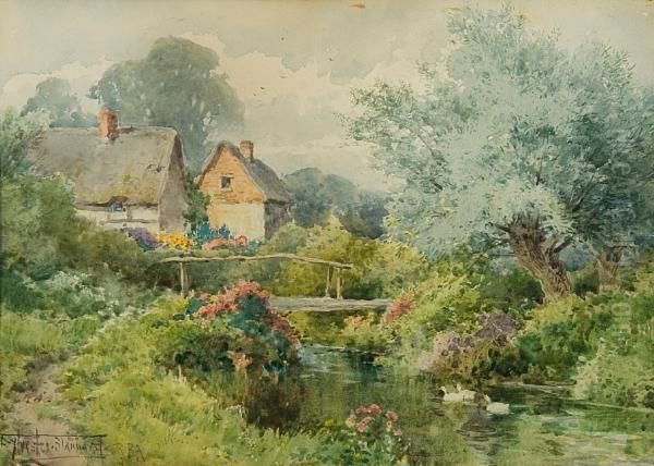 Bridge Over The Village Stream Oil Painting by Henry John Sylvester Stannard