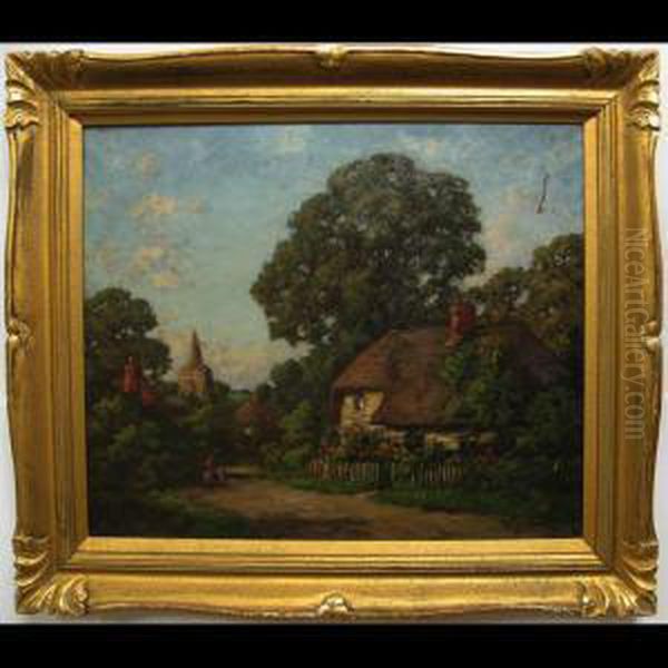 An English Country Village Oil Painting by Henry John Sylvester Stannard