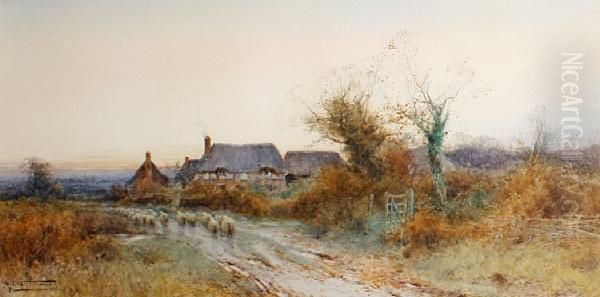 Sheep On A Country Lane Oil Painting by Henry John Sylvester Stannard