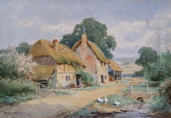 A Bedfordshire Village Oil Painting by Henry John Sylvester Stannard