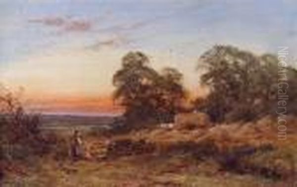 'a Harvest Evening At Chelox Hill Oil Painting by Henry John Sylvester Stannard