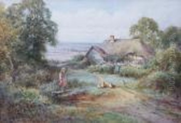 Young Girl By A Rustic Cottage Oil Painting by Henry John Sylvester Stannard