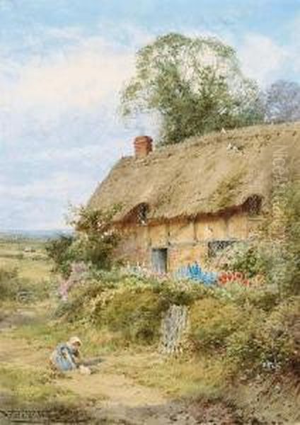 Sunny Moments Near Welford On Avon Oil Painting by Henry John Sylvester Stannard