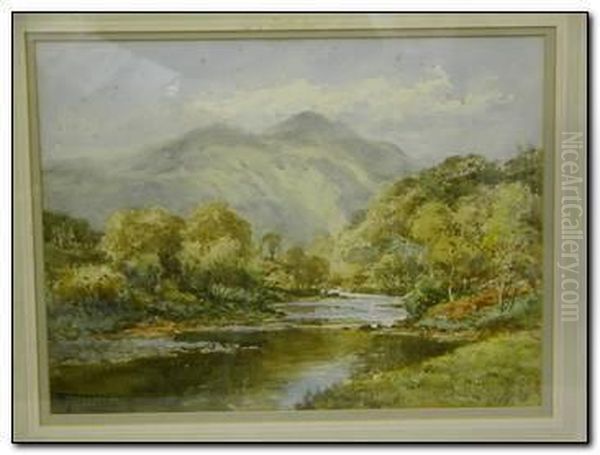 Lake District River Scene Oil Painting by Henry John Sylvester Stannard