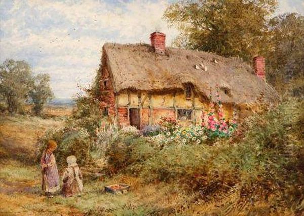 Playtime Outside A Cottage Near Huntingdon Oil Painting by Henry John Sylvester Stannard